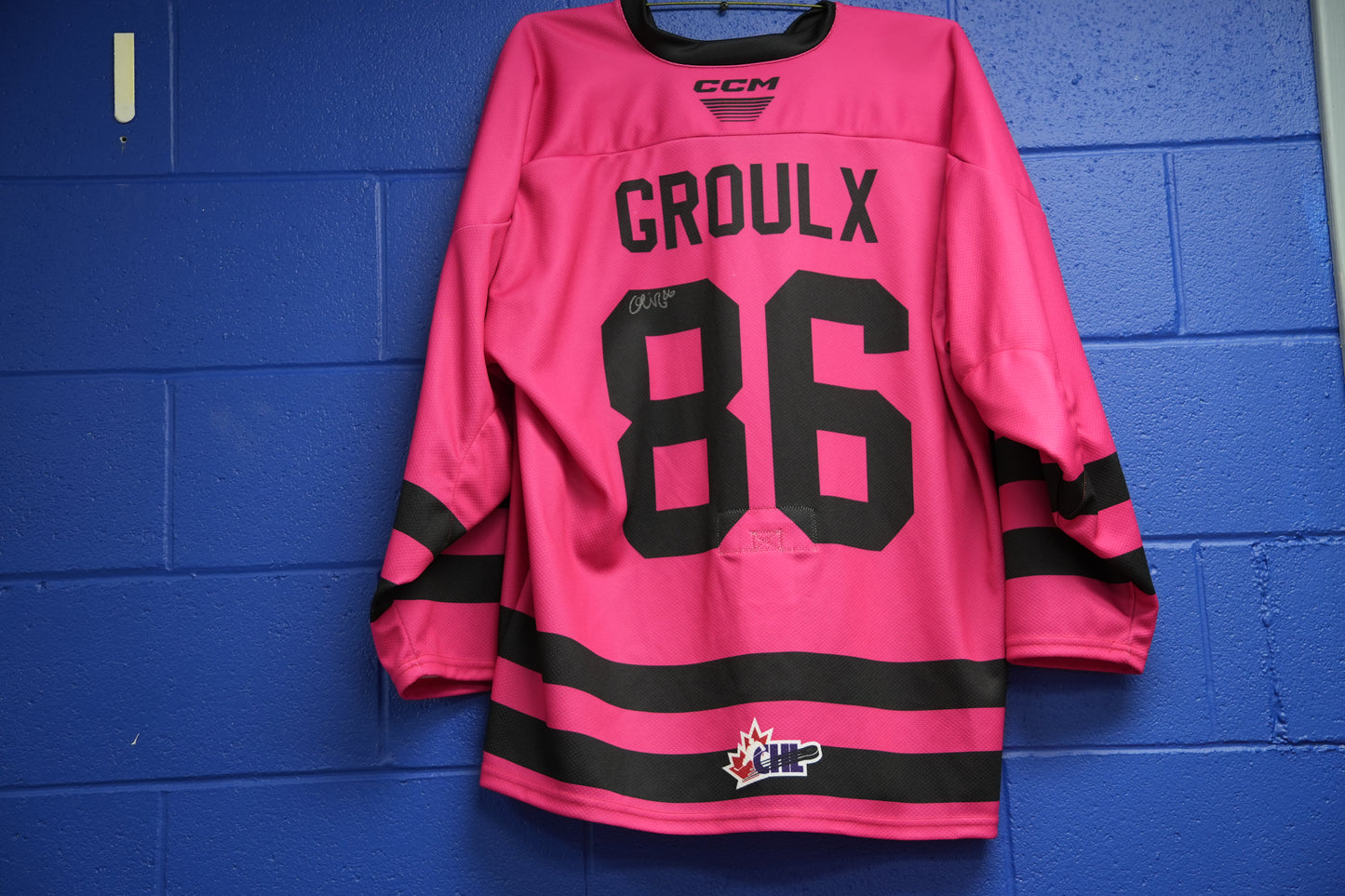 Game-Worn Jersey: #86 Groulx (Pink in the Rink)