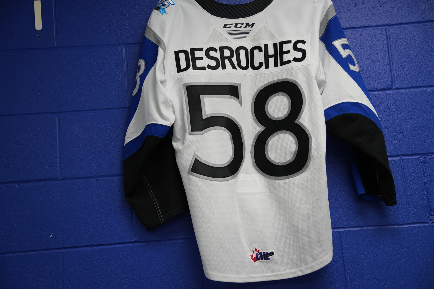 Game-Worn Jersey: #58 Charlie Desroches (White)