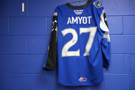 Game-Worn Jersey: #27 Amyot (Blue) 20th