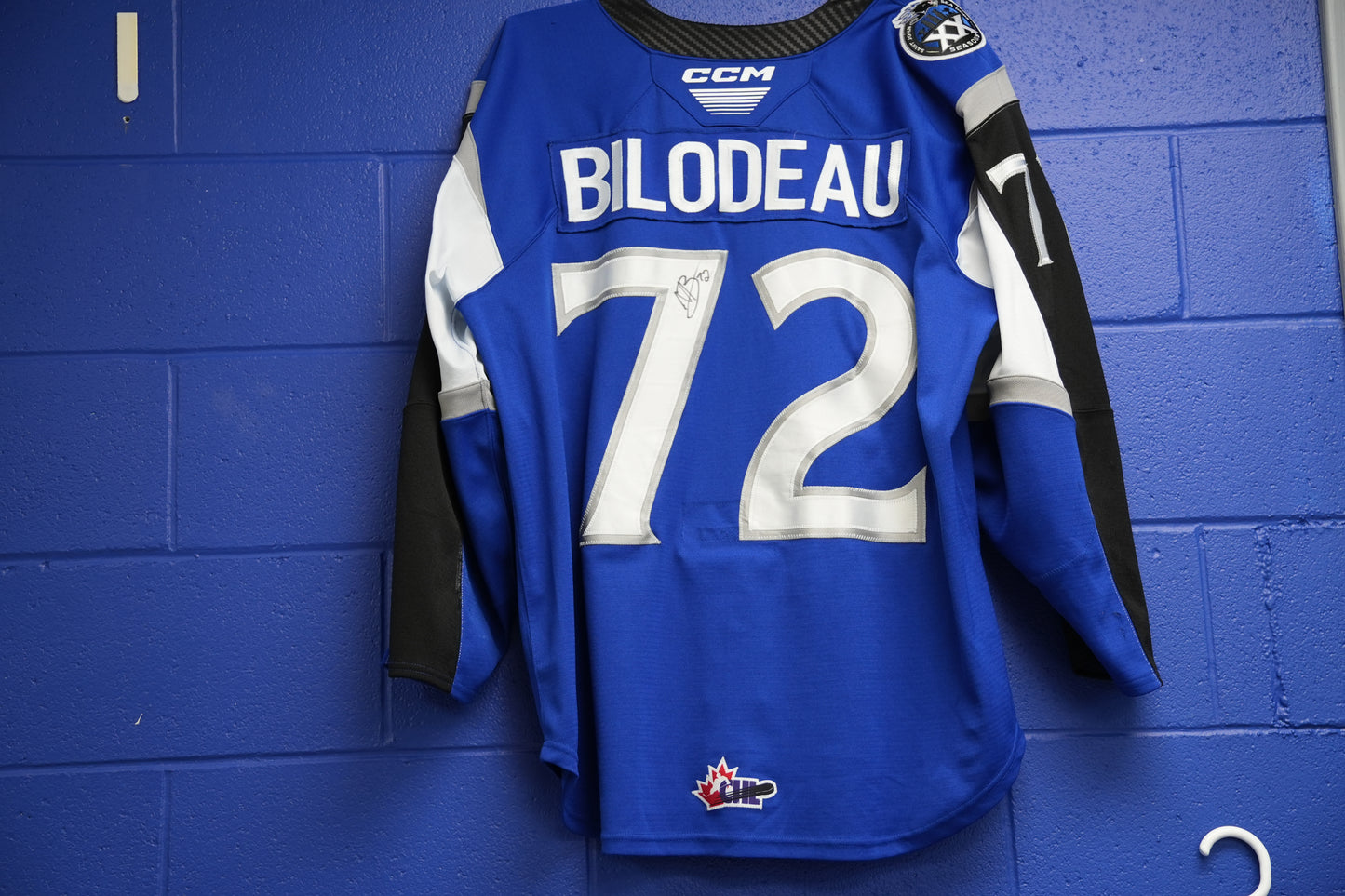 Game-Worn Jersey: #72 Bilodeau (Blue) 20th
