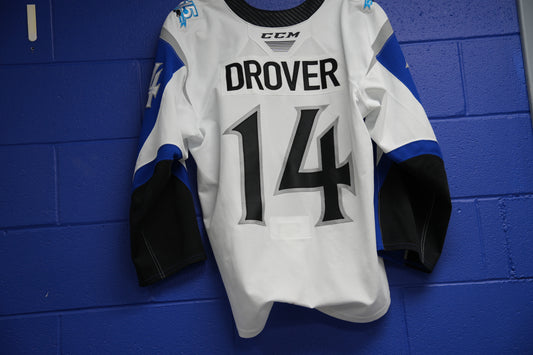Game-Worn Jersey: #14 Alex Drover (White)
